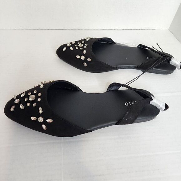 10.5W Torrid Black Embellished Slingback Flat Silver Faux Gem Sparkle Holiday - Picture 4 of 10
